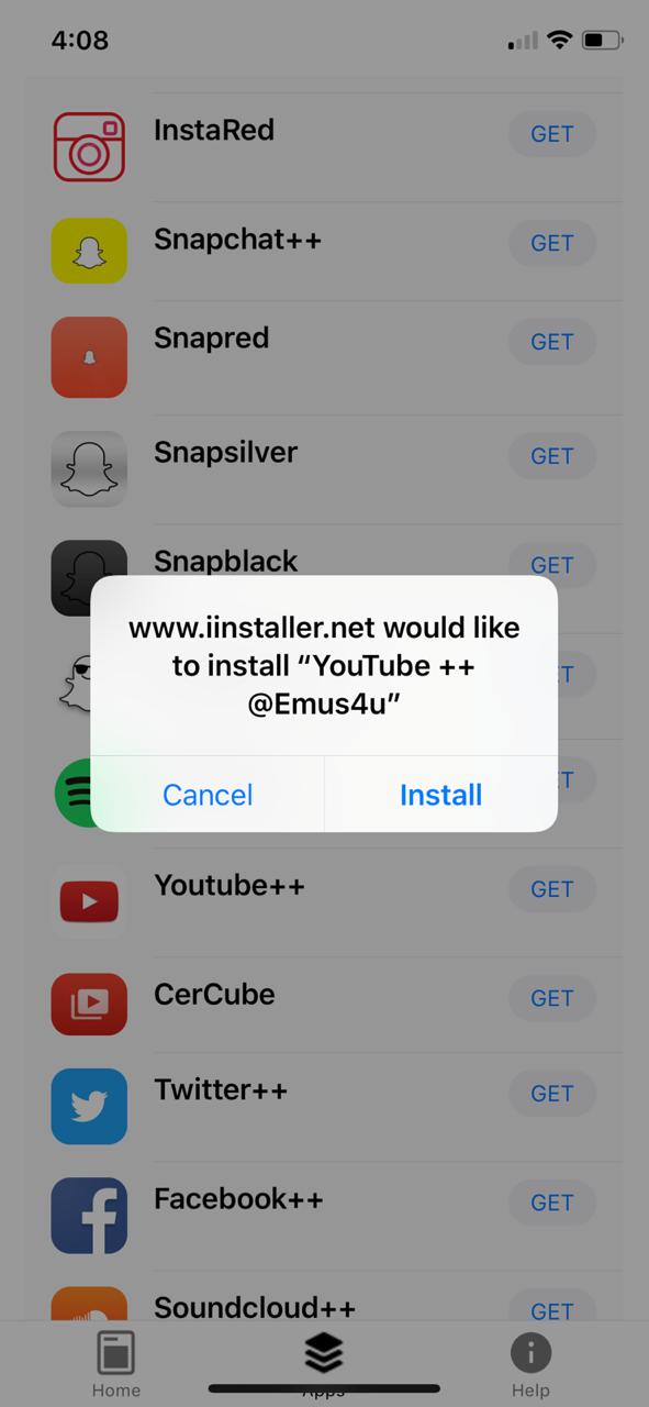 Emus4u App Installing YouTube++ on iOS